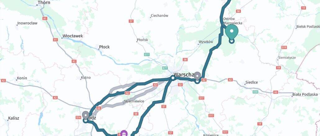 Reiseroute Warschau nach Treblinka