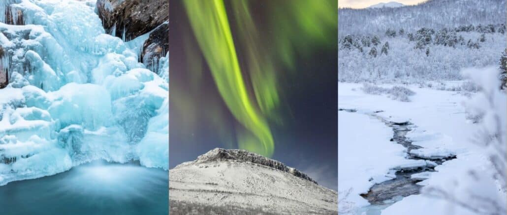 Wasserfall-Polarlichter-Lappland-Schweden