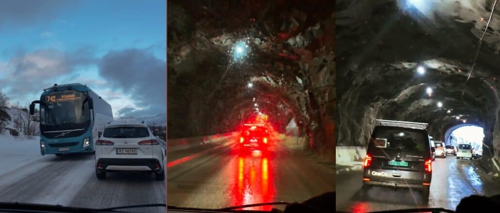 Bus und Autos im Tunnel - Lofoten bei Napp
