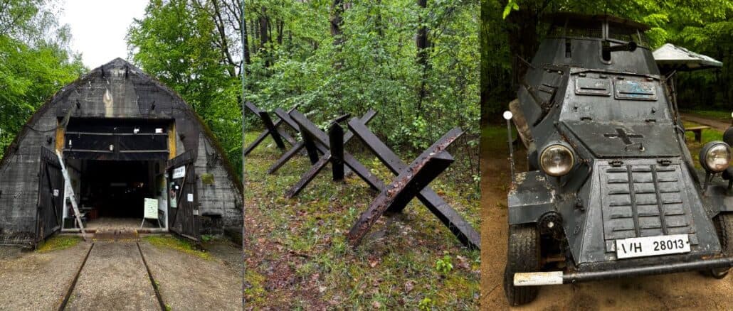 Bunker, Stacheldraht, historisches Fahrzeug